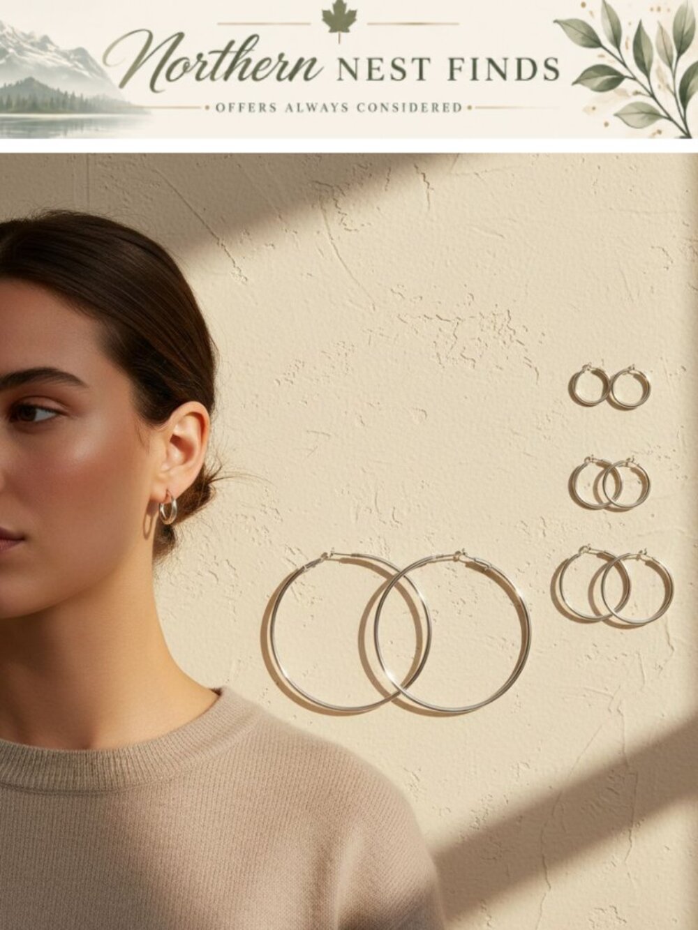6 Pairs Stainless Steel Hoop Earrings Lightweight Endless Thin Large Set
